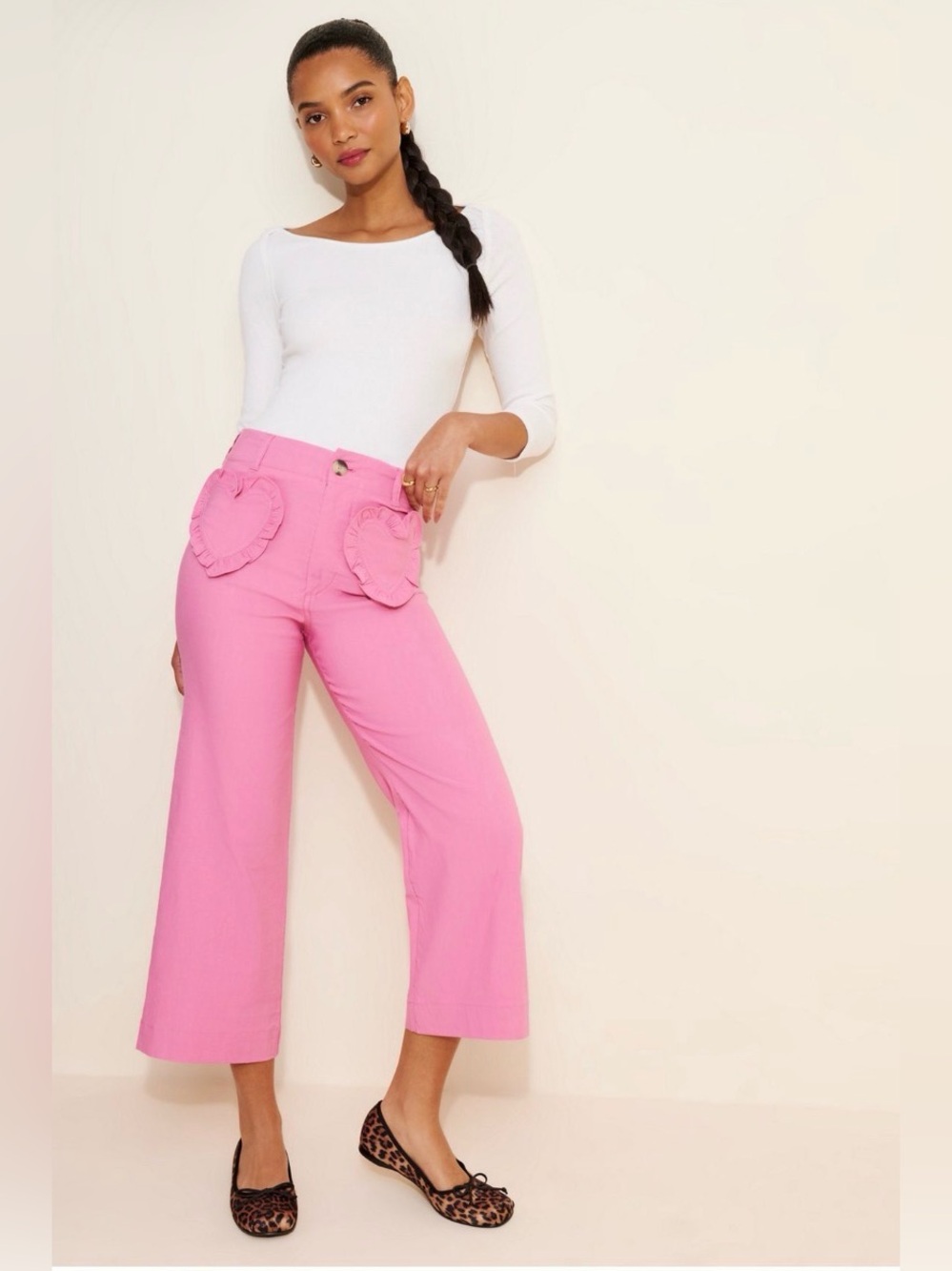 Anthropologie Maeve The Colette Heart Pocket Crop Wide-Leg Pants in Pink Size 25